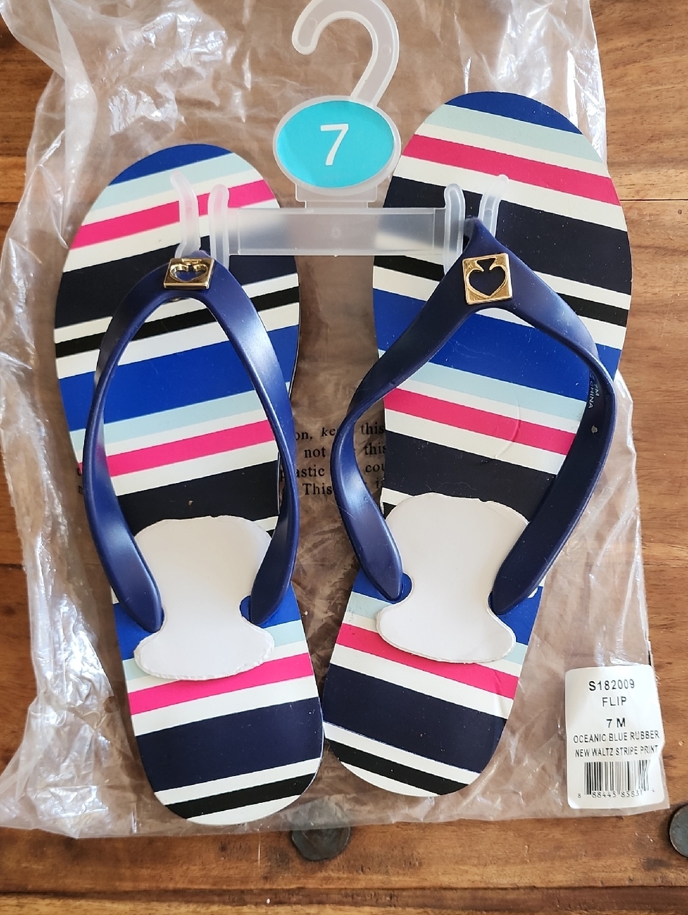 NWT! Kate SPADE Women’s Navy, Pink, Flip Flop Sandals - Size 7 New Waltz Stripe